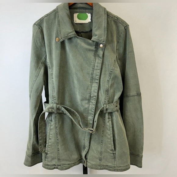 Anthropologie Everyday Belted
Moto Jacket Size L Green
Asymmetrical Zip - Picture 1 of 8